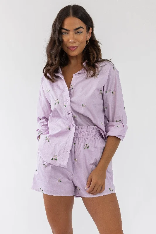 Daniella Lilac Floral Embroidered Poplin Top - Final Sale Refined Women's Hand - crafted