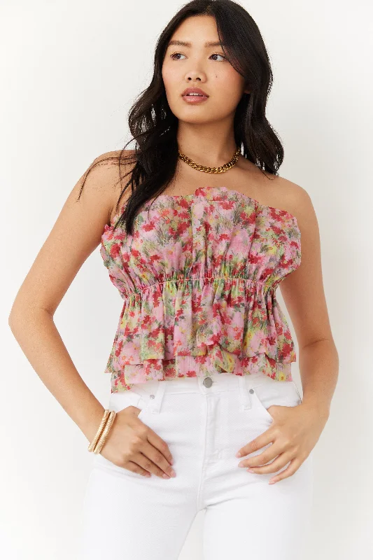 SALE - Louie Organza Ruffled Rib Knit Tube Top