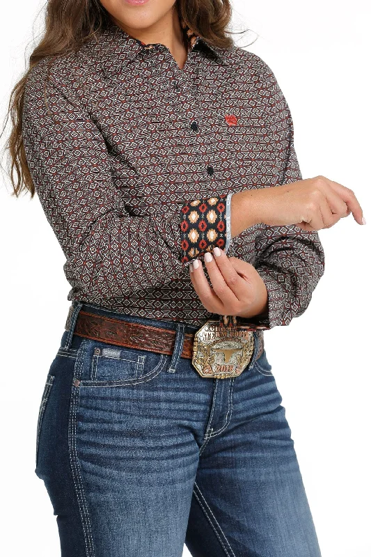 Cinch Women’s Brown Geo Print Shirt Laid - back Women's Style