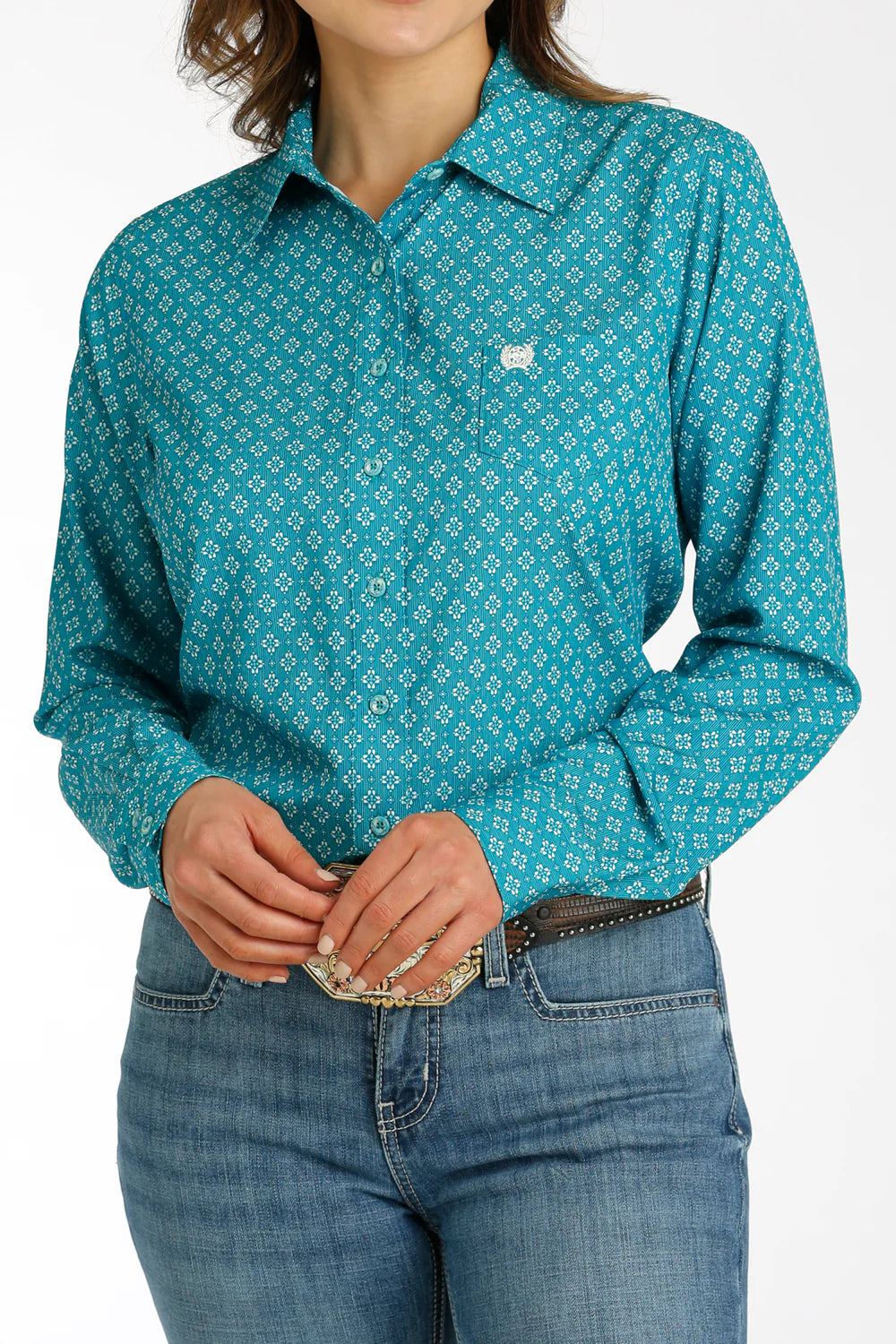 Cinch Women's Blue Geo Print Arenaflex Shirt