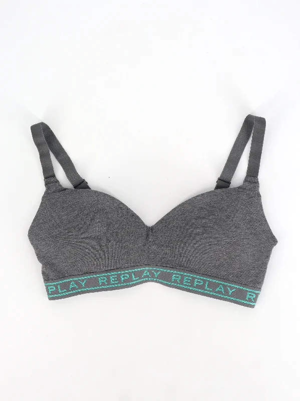 Women's Brand Logo Printed Bra,Grey Modern Women's 