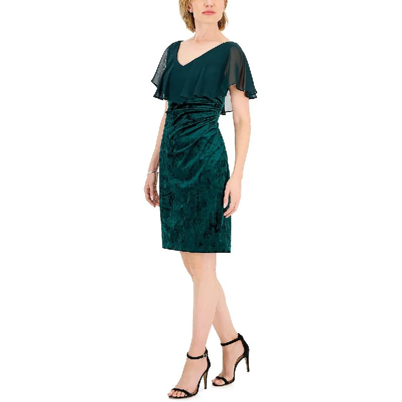 Connected Apparel Womens Velvet Chiffon Cocktail and Party Dress