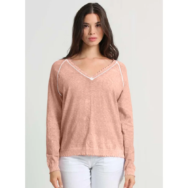 Cotton/Cashmere Frayed Long Sleeve