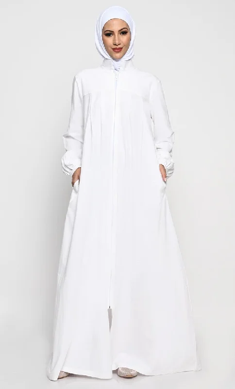 Cotton Jersey Abaya with Mandarin Collar and Full-Length Zipper