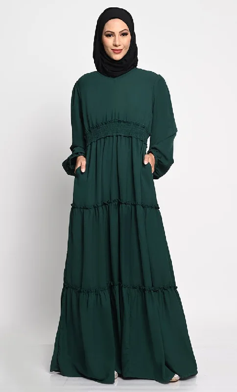 Elegant Summer Cool Fabric Layered Abaya with Frill Layers and Crepe Lining