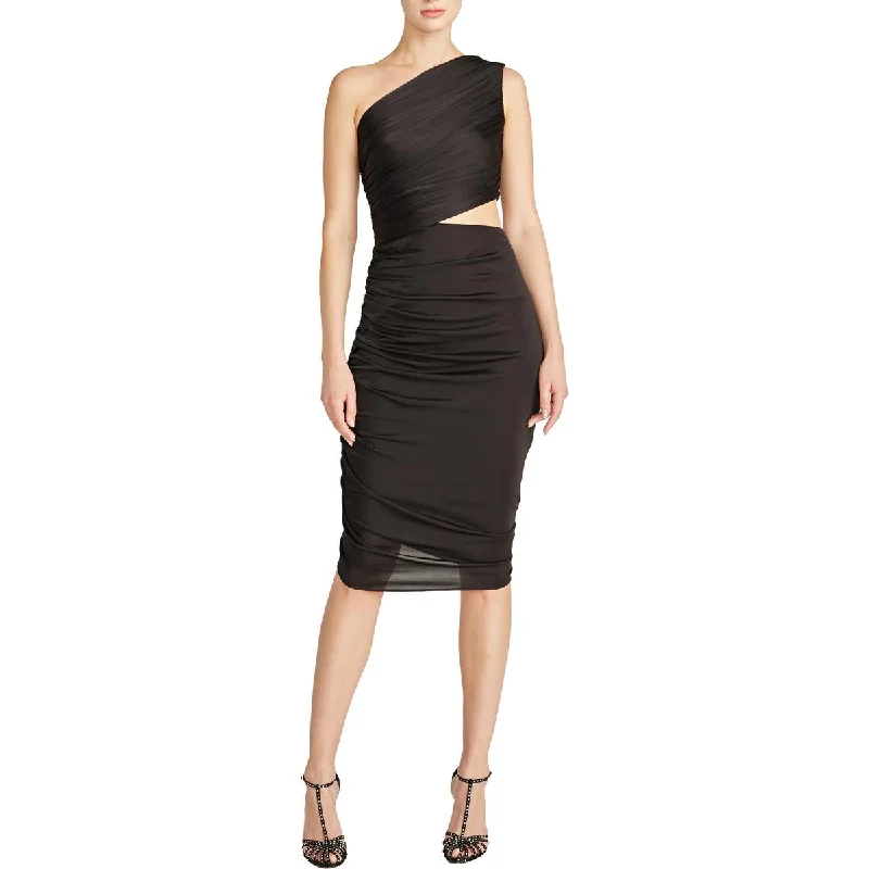 Halston Womens Cassidy One Shoulder Midi Cocktail and Party Dress