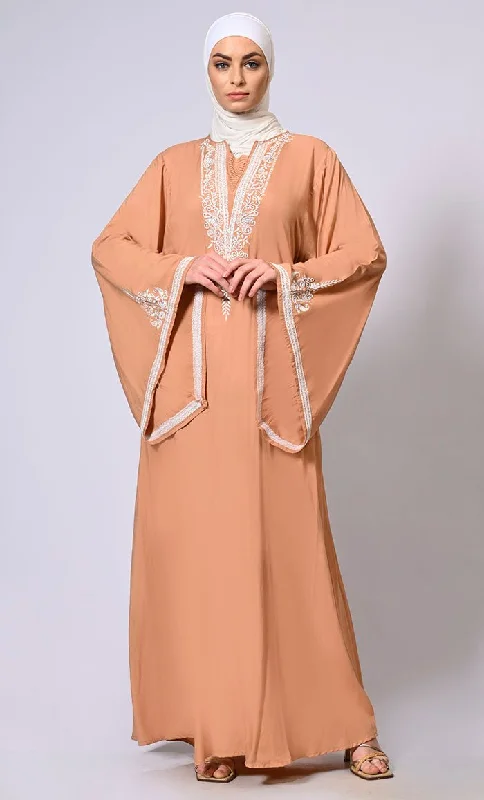 Handcrafted & Machine Embroidered Bell Sleeves Abaya