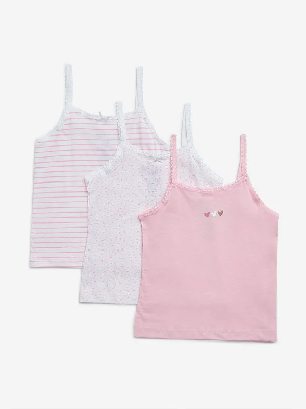 HOP Kids Pink Printed Cotton Camisoles - Pack of 3 Youthful Women's Pop