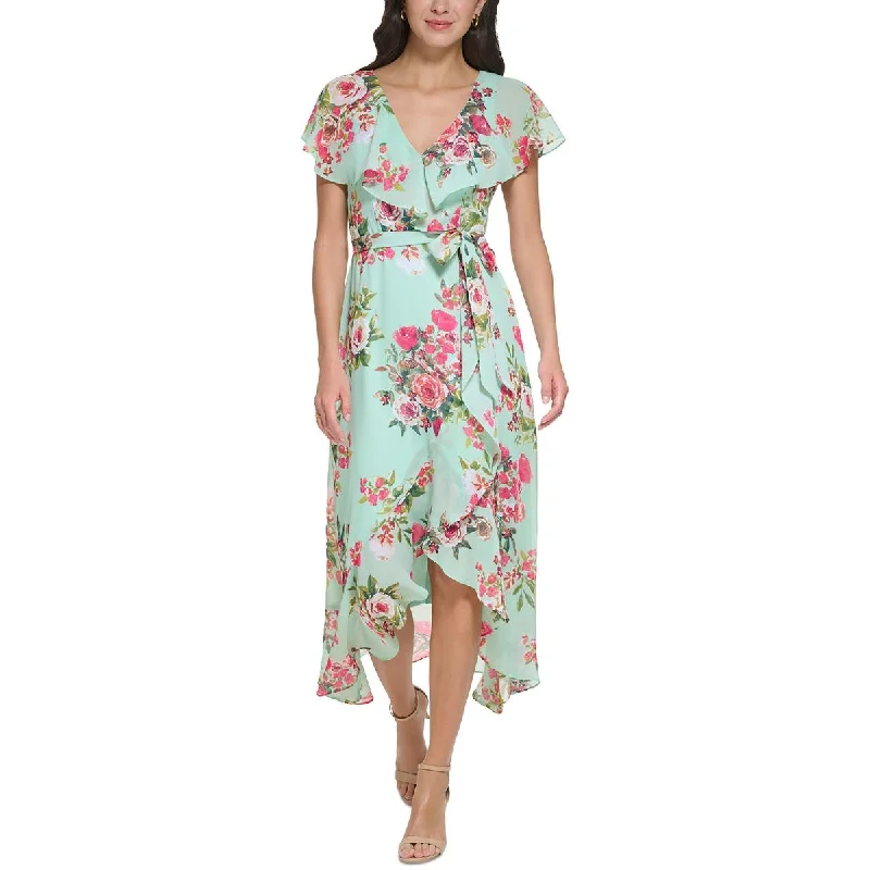 Jessica Howard Womens Floral Faux Wrap Cocktail And Party Dress