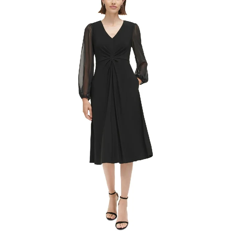 Jessica Howard Womens Petites Bishop Sleeve Knee-Length Cocktail And Party Dress