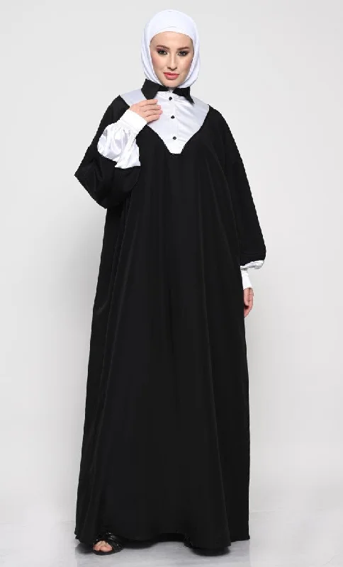 Kashibo Abaya with Batwing Sleeves and Contrast Satin Cuffs Cozy Women's Winter