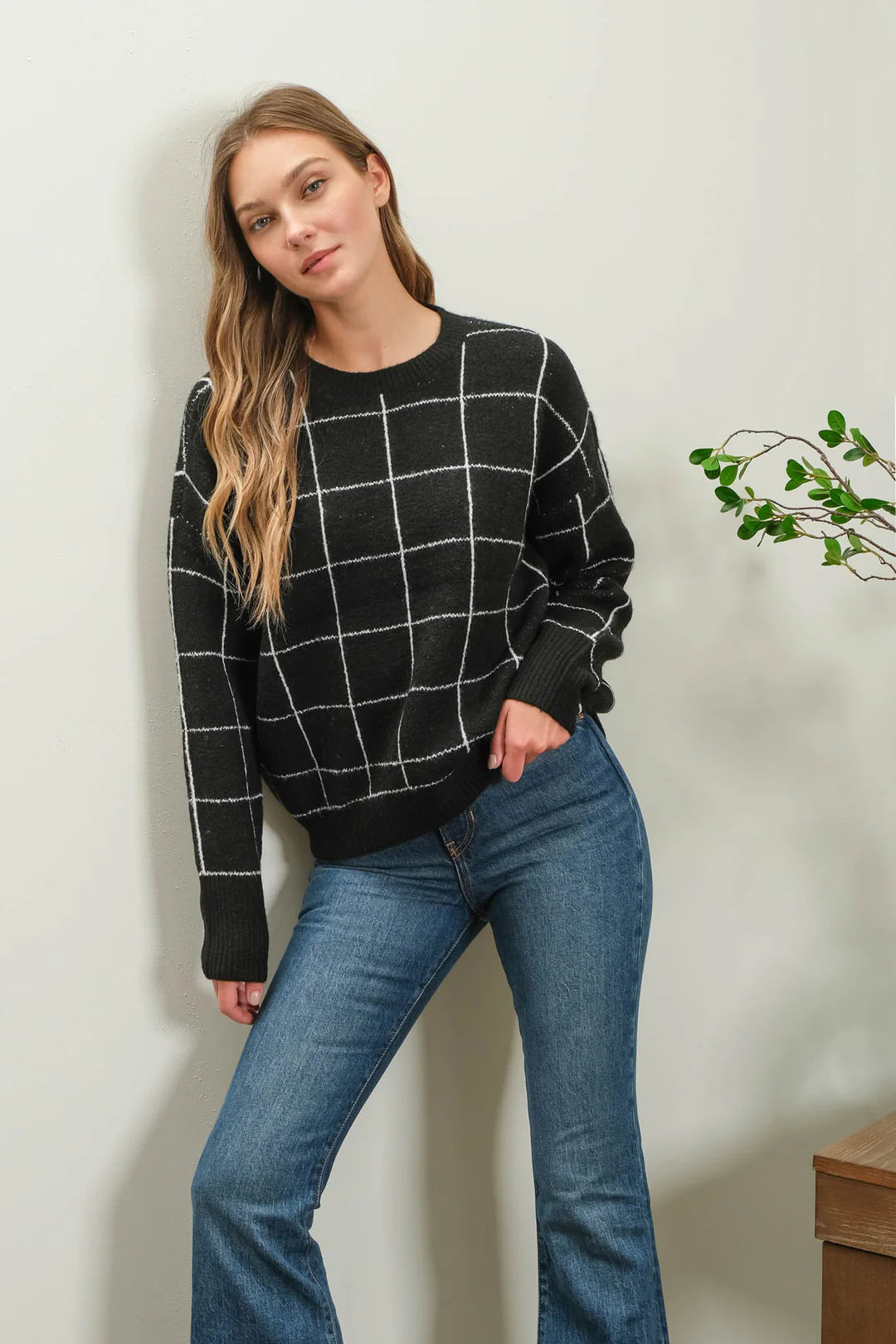 The Savannah Grid Print Crewneck Sweater