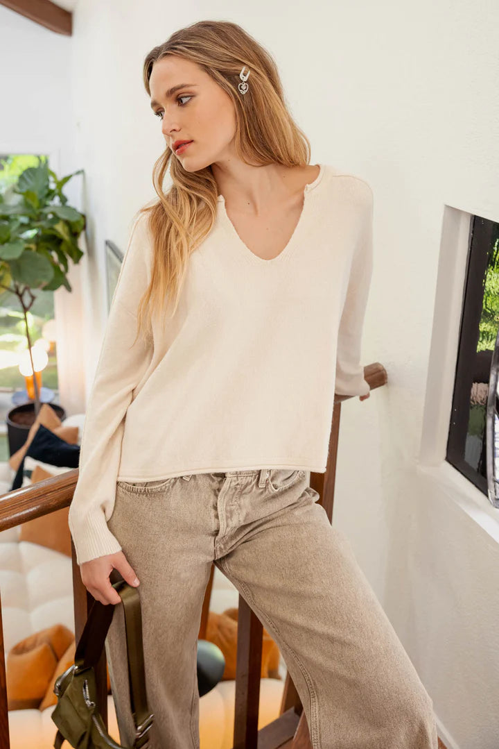 The Wren Split Neck Basic Sweater