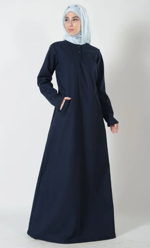 GNOS-Twinned Button A Line Solid Abaya Dress -Greater New Orleans School