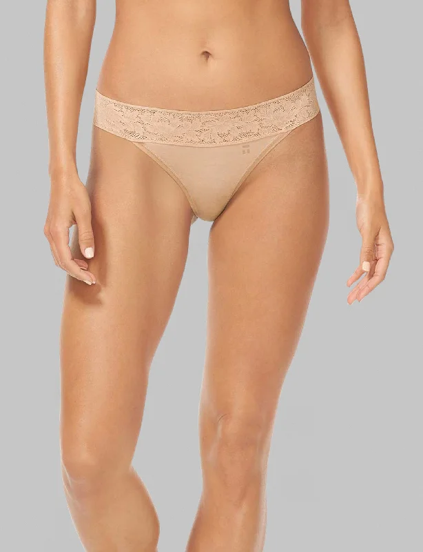 Women's Second Skin Thong, Lace Waist Classic Women's Pin - striped
