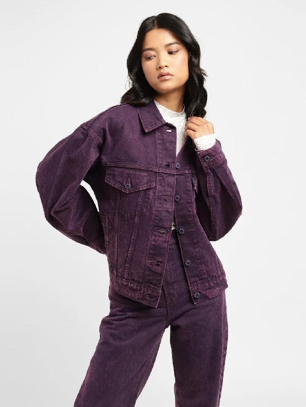 Levi's x Deepika Padukone Solid Purple Shirt Collar Denim Jacket