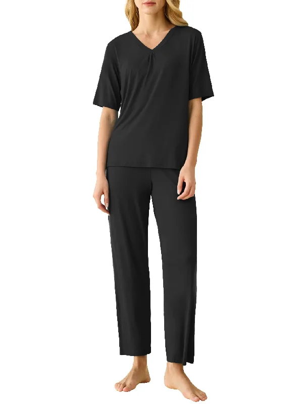 Women's Bamboo Viscose Pajama Set V-Neck Top Lounge Pants with Pockets