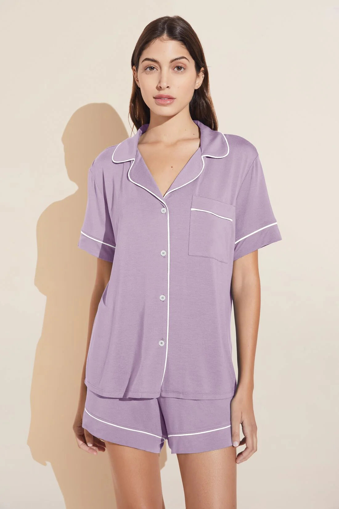 GISELE Relaxed Short PJ Set in Lavender/Ivory