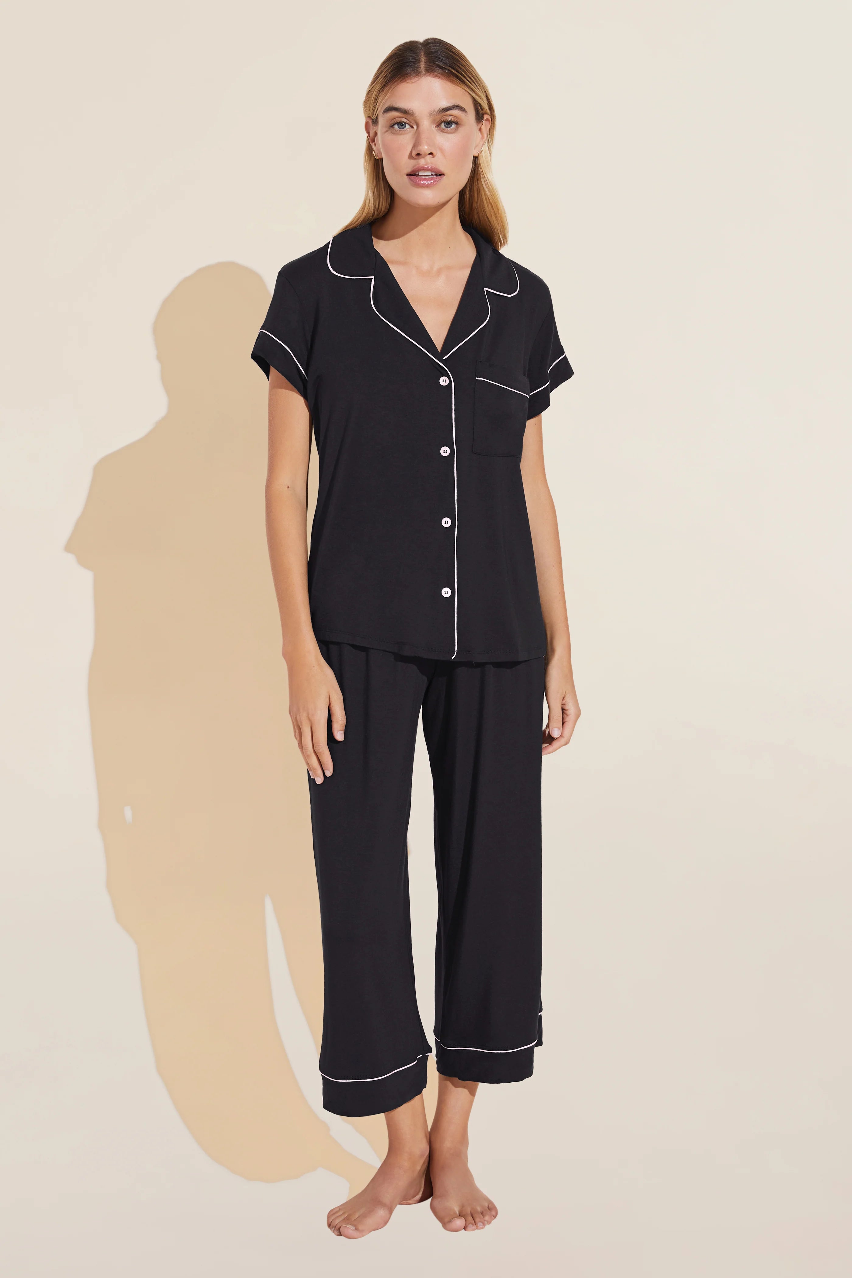 GISELE Short Sleeve & Crop PJ Set in Black/Sorbet