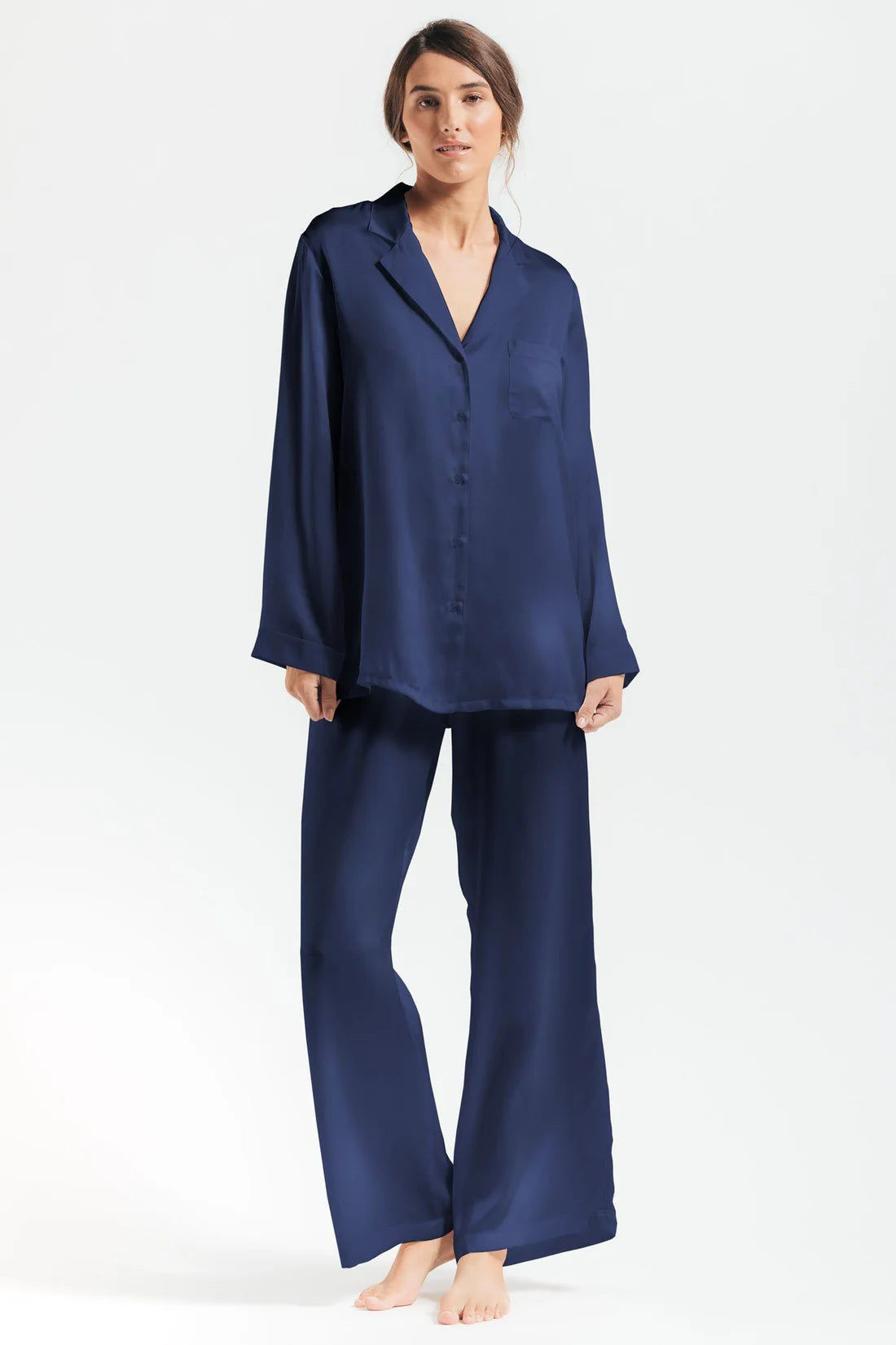 MORGAN Silk Long PJ Set in Evening Blue