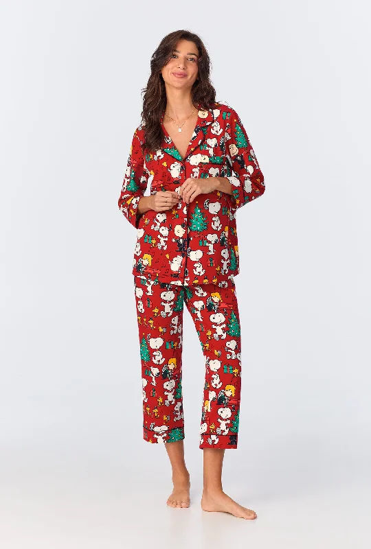 Peanuts® Festive Fun 3/4 Sleeve Classic Stretch Jersey Cropped PJ Set