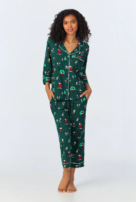 Peanuts® Winter Holiday 3/4 Sleeve Classic Stretch Jersey Cropped PJ Set