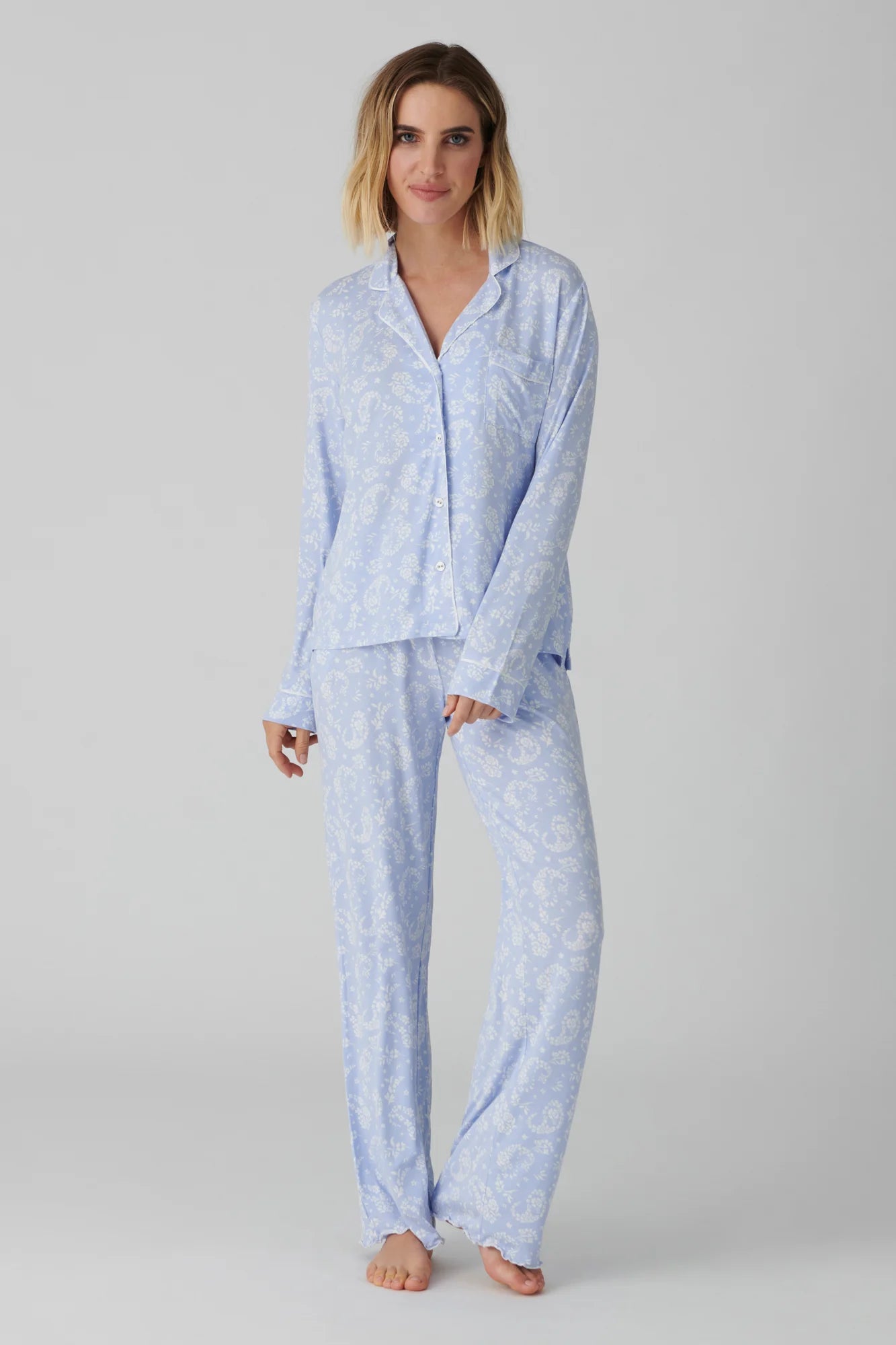 Pretty in Paisley Long Sleeve and Pant Pajama Set - Blue