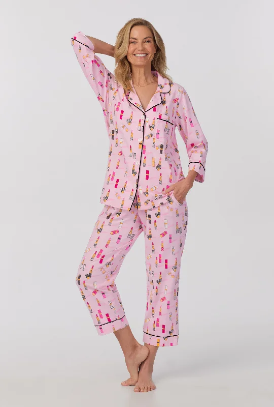 Pretty In Pink 3/4 Sleeve Classic Stretch Jersey Cropped PJ Set