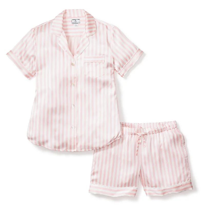 Women's Silk Pajama Short Set in Pink Stripe