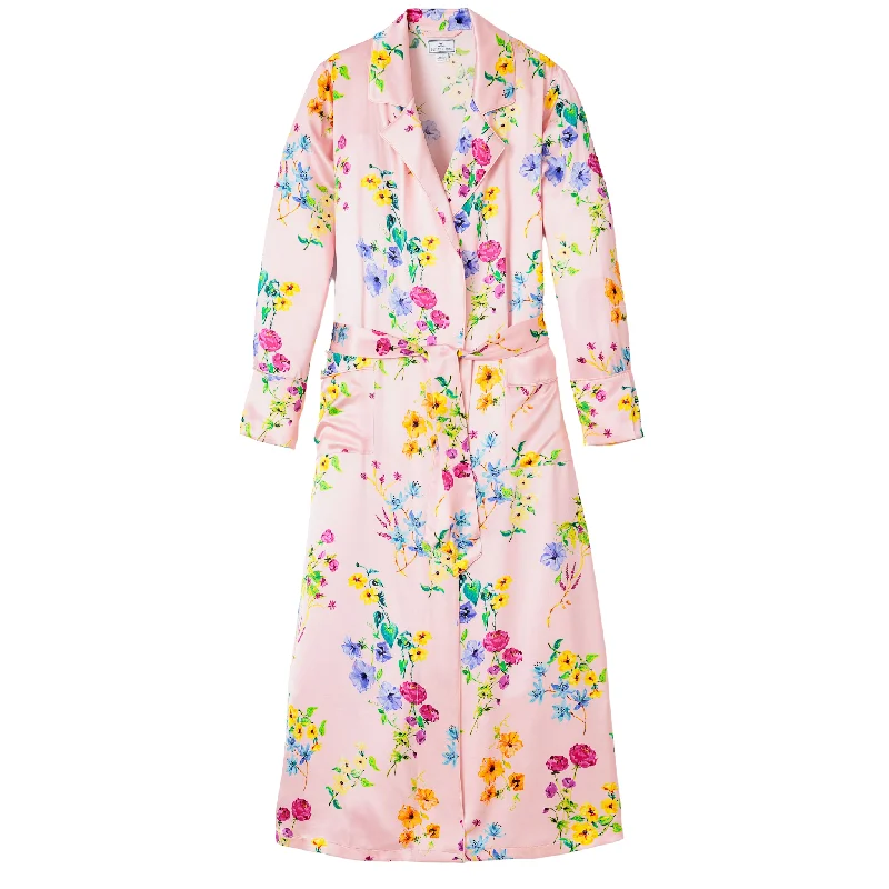 Women's Silk Robe in Blush Brilliant Botanical