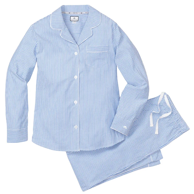 Women's Twill Pajama Set in French Blue Seersucker